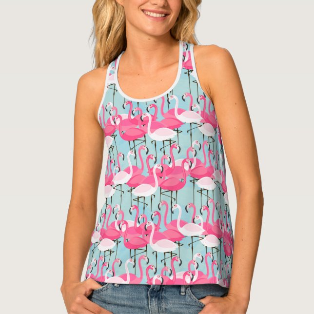 Pink And White Crowd Of Flamingos Tank Top (Front)