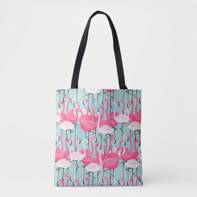 Pink And White Crowd Of Flamingos Tote Bag (Front)