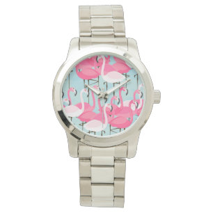 Pink And White Crowd Of Flamingos Watch