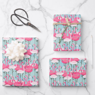 Pink And White Crowd Of Flamingos Wrapping Paper Sheets
