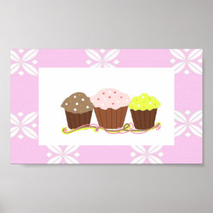 Pink and White Cupcake Design Poster