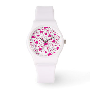 Pink and white curly hearts watch