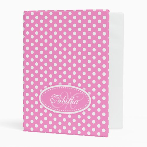 Pink and white custom name polka dot folder