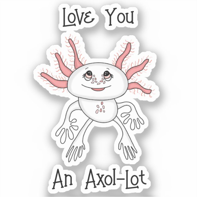 Pink and White Cute Cartoon Axolotl  Sticker (Front)