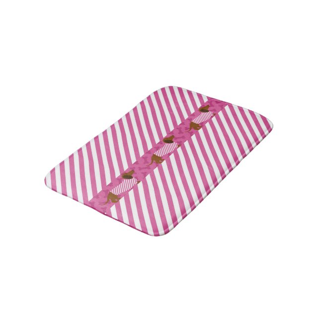 Pink and White Dachshund Bath mat (Angled)