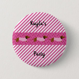 Pink and White Dachshund Button Pin
