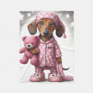 Pink and White Dachshund Fleece Baby Blanket