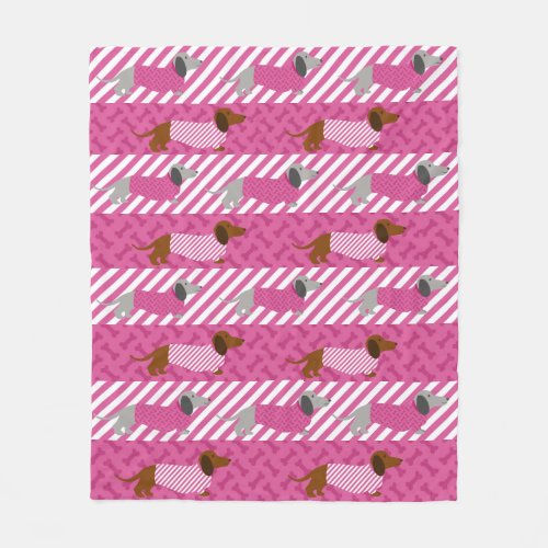 Pink and White Dachshund Fleece Blanket Bedding