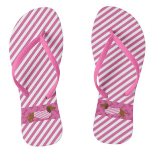 Pink and White Dachshund Flip Flops