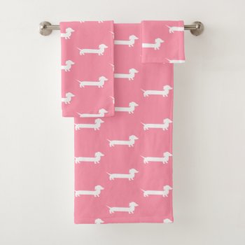 Pink And White Dachshund Girls Bathroom Bath Towel Set by DoodleDeDoo at Zazzle