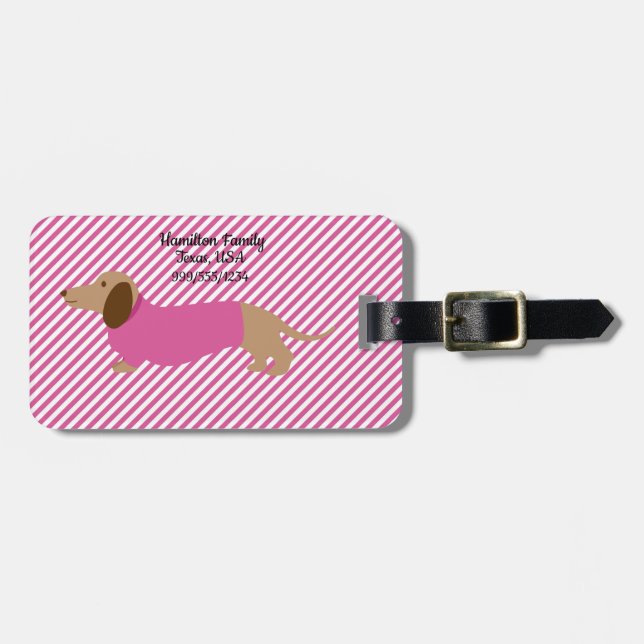 Pink and White Dachshund Luggage Tag (Front Horizontal)