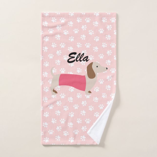 Pink and White Dachshund Towel Gift (Hand Towel)