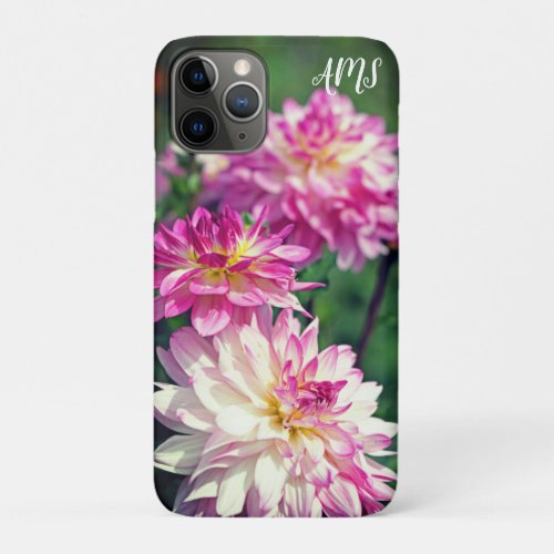 Pink and White Dahlia flower Initials iPhone 11 Pro Case