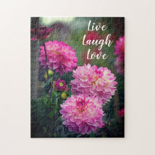Pink and White Dahlia Flower Inspirational Quote Jigsaw Puzzle