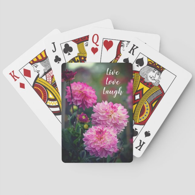 Pink and White Dahlia Flower Motivational Poker Cards (Back)