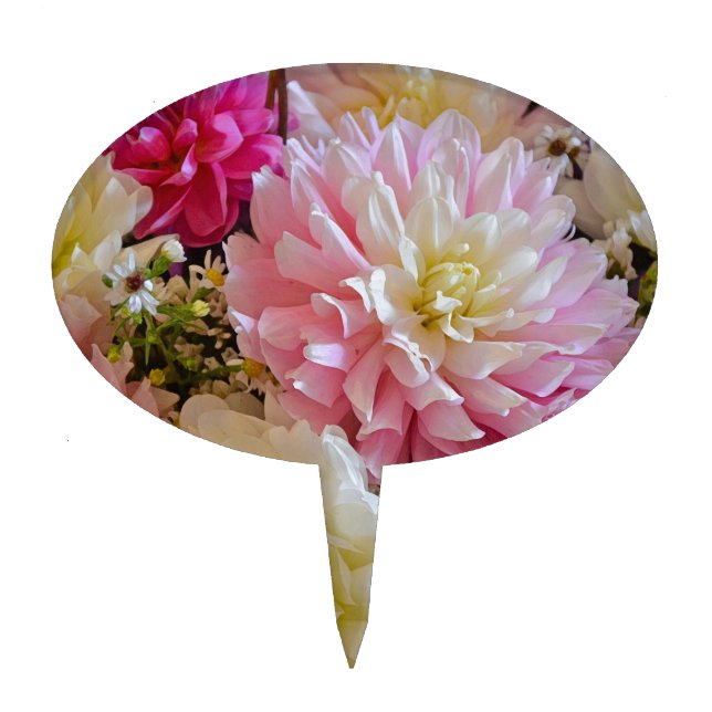 Pink and white dahlia flowers cake topper (Front)