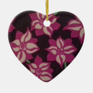 Pink and White Dahlia Pattern Ceramic Ornament