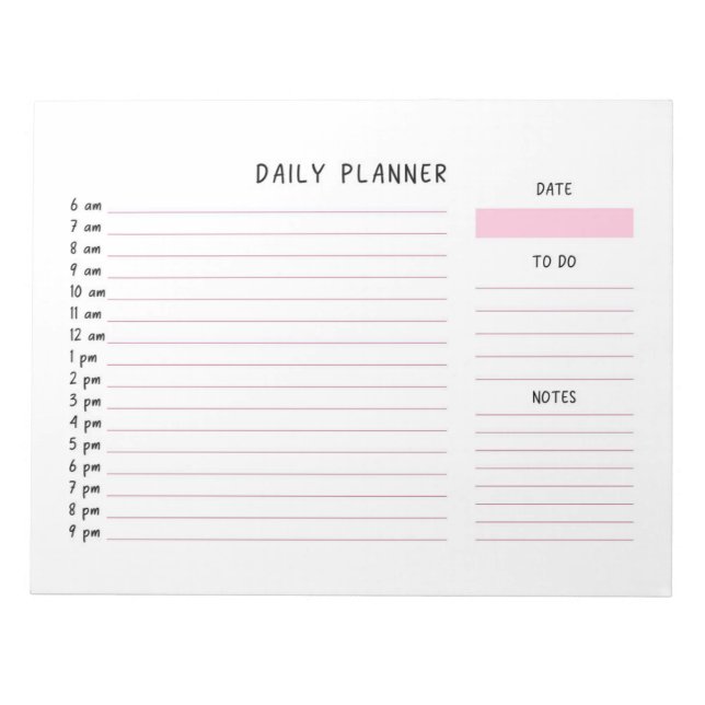 Pink And White Daily To-do List Planner Notepad (Front)