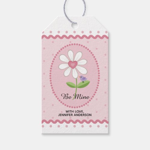 Pink and White Daisies Be Mine Valentines Day Gift Tags