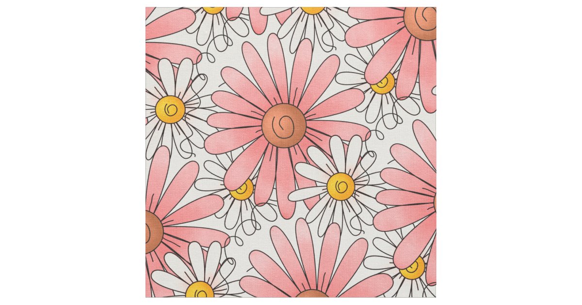 Pink and White Daisies Pattern Fabric Zazzle