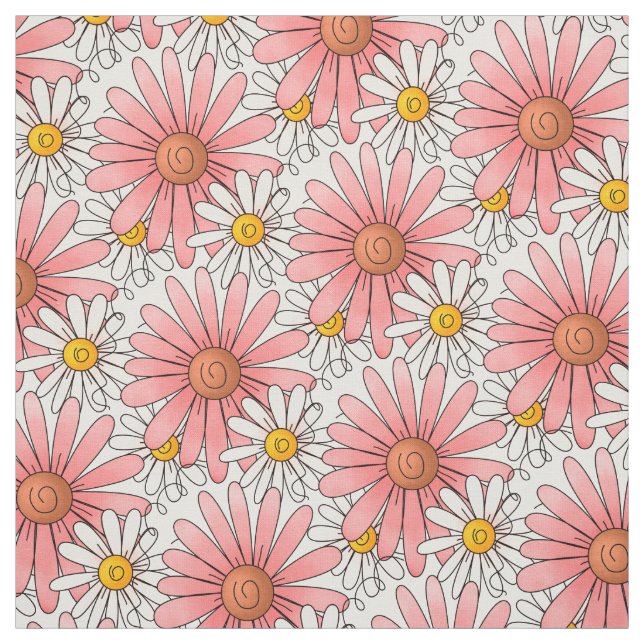 Pink and White Daisies Pattern Fabric (Swatch)