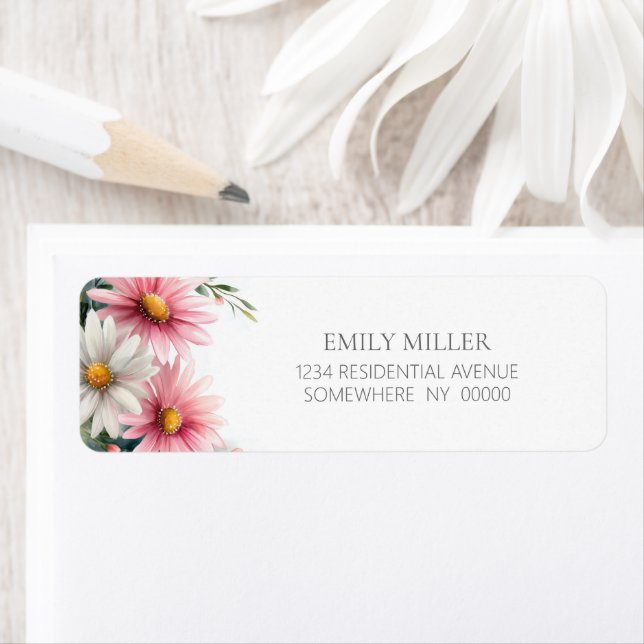 Pink and White Daisies Return Address Label (Insitu)
