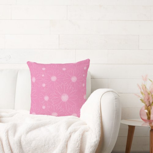 Pink and White Daisies Throw Pillow