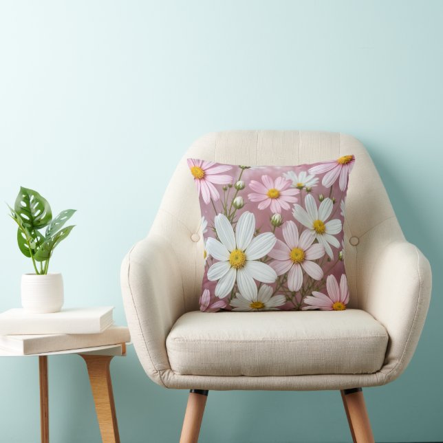 Pink and White Daisies Throw Pillow (Chair)