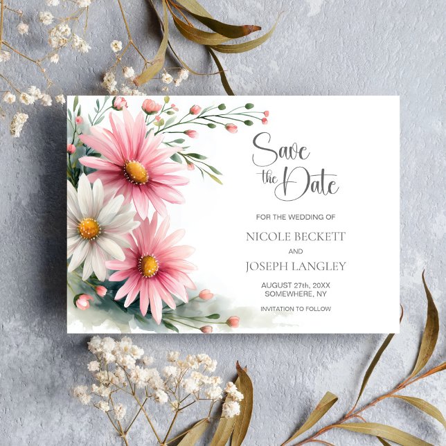 Pink and White Daisies Wedding Save the Date (Creator Uploaded)