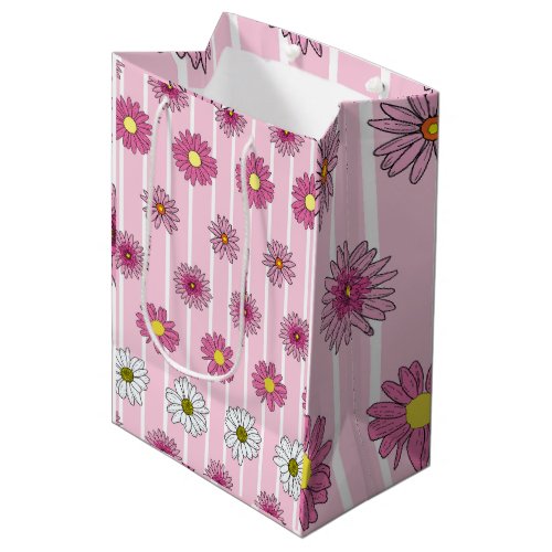 Pink and White Daisies Wildflower Whimsy  Medium Gift Bag