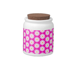 Pink and White Daisy Flower  Candy Jar