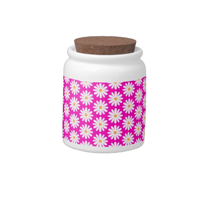 Pink and White Daisy Flower  Candy Jar (Left)