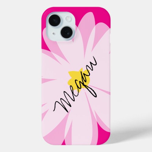Pink and white daisy flower drawing iPhone 15 case