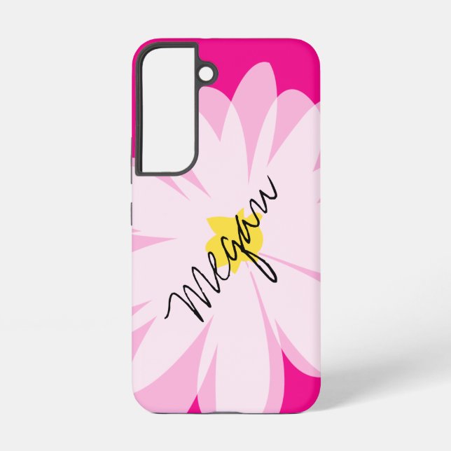 Pink and white daisy flower drawing personalized samsung galaxy case (Back)