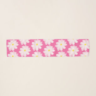Pink and white daisy flower floral pattern chiffon scarf