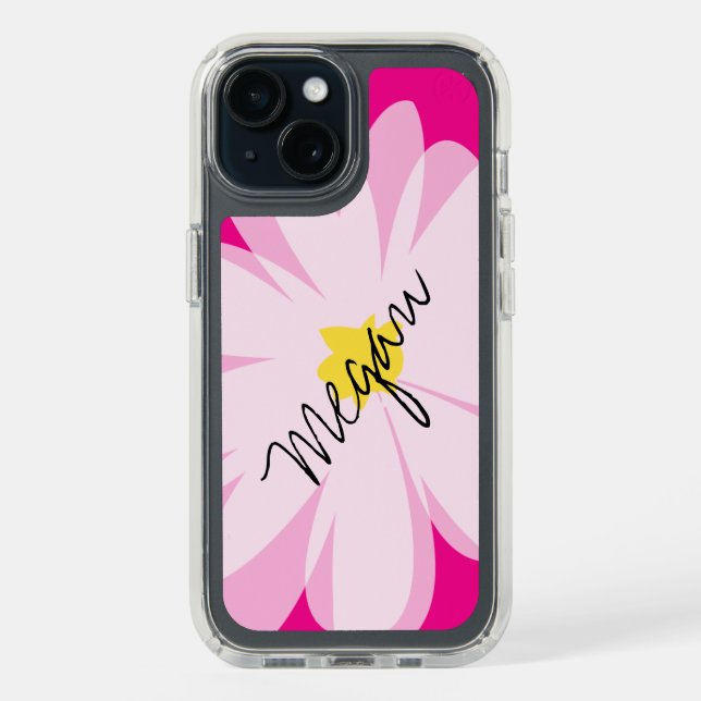 Pink and white daisy flower SPECK iPhone 15 case (Front (Black))