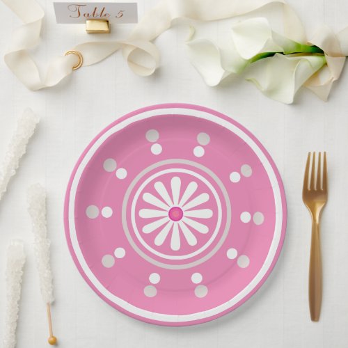 Pink and white daisy Paper Plate