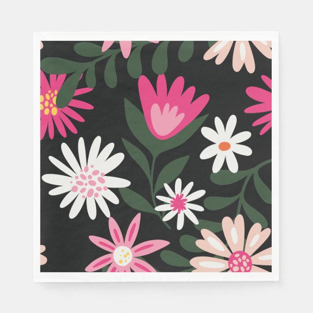 Pink and White Daisy Pattern Napkins (Front)