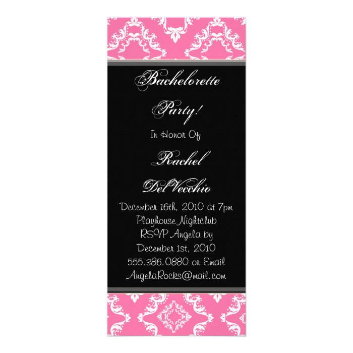 Pink and White Damask Bachelorette Party Invite