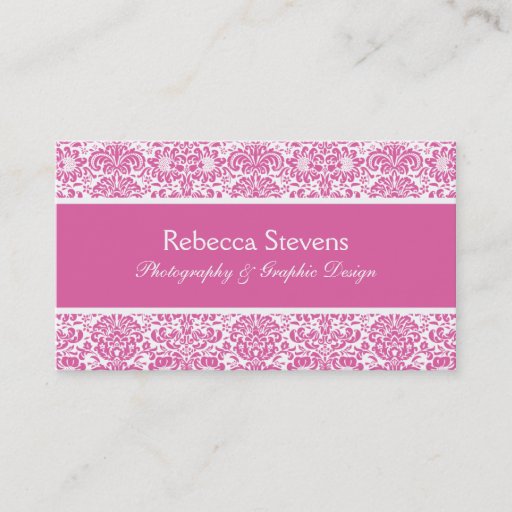 Customizable Pink and White Damask Business Card