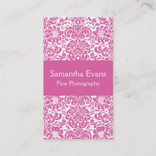 Pink and White Damask Business Card