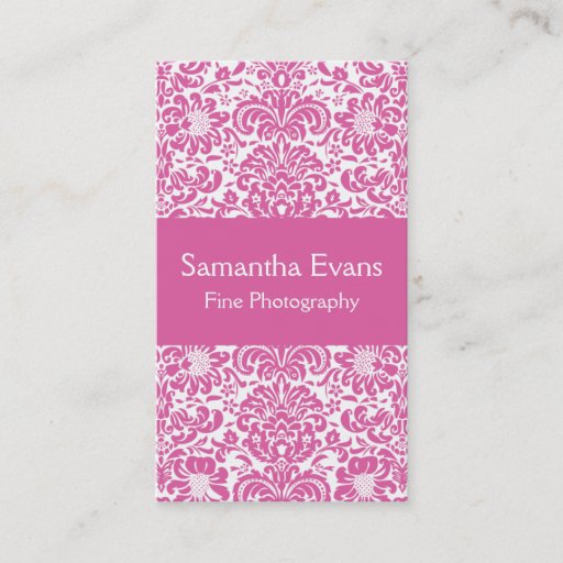 Customizable Pink and White Damask Business Card