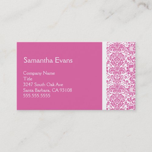 Pink and White Damask Business Card