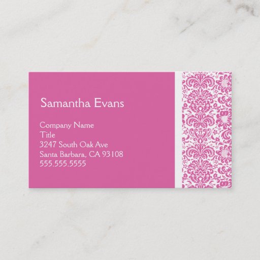 Customizable Pink and White Damask Business Card