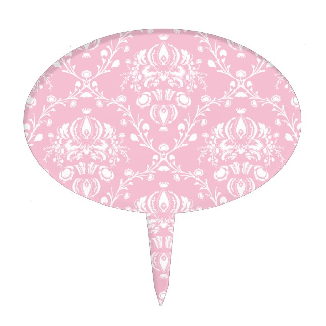 Pink and White Damask Cake Topper (Front)