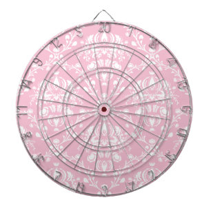 Pink and White Damask Dartboard With Darts