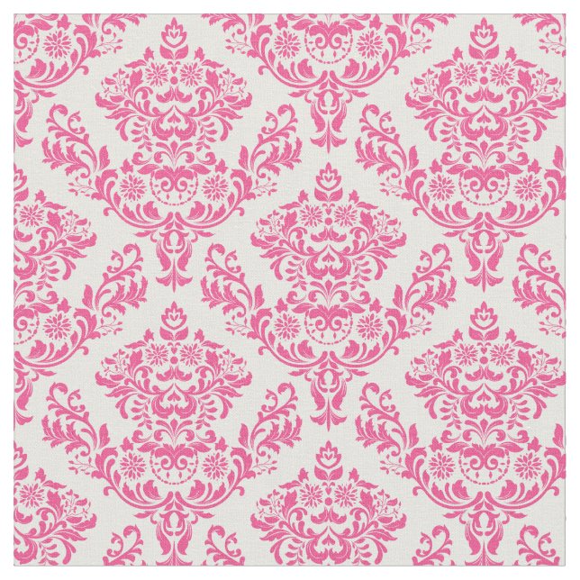 Pink and White Damask Fabric (Close Up)