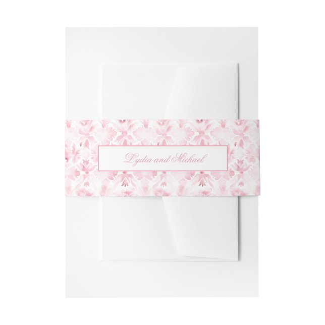 Pink and White Damask Invitation Belly Band (Front Example)