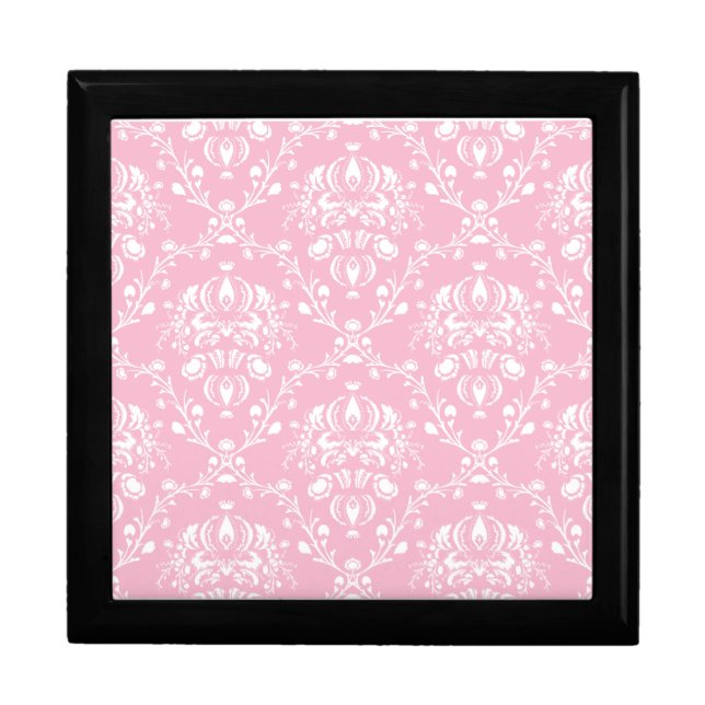 Pink and White Damask Jewelry Box (Front)