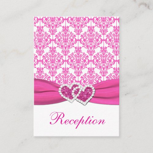 Pink and White Damask Joined Hearts Enclosure Card Business Card